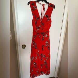 Lulu's orange/Red floral Sleeveless V-Neck Sundress size small